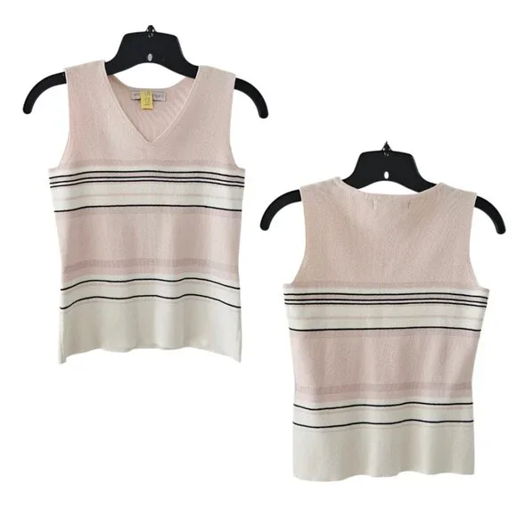 Petite Sophisticate Striped Sweater Set | EUC | XSP | Pink Cream Navy - Picture 7 of 16